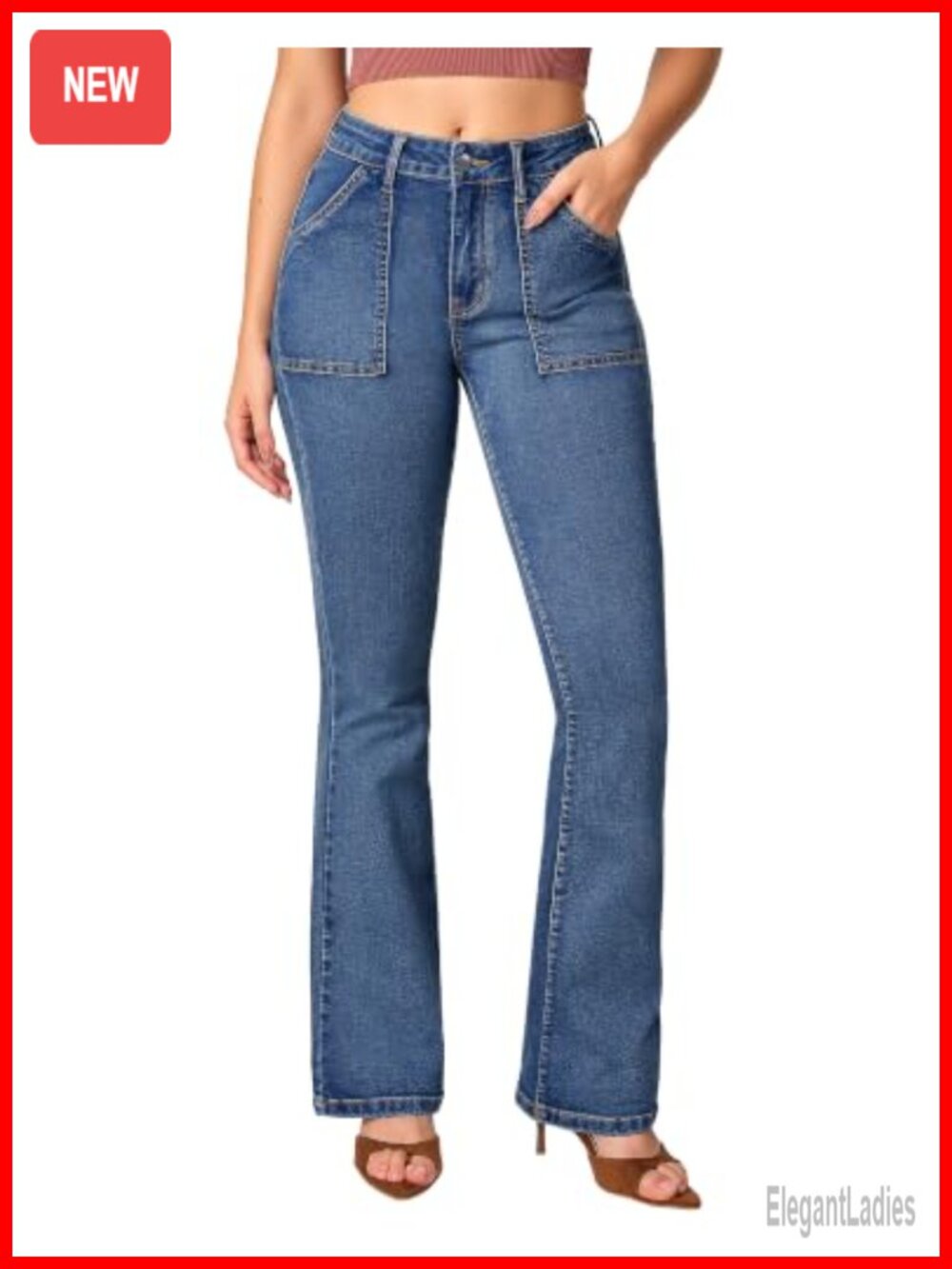 Bootcut Jeans with Stretch Women Large Pockets Zipper Fly
